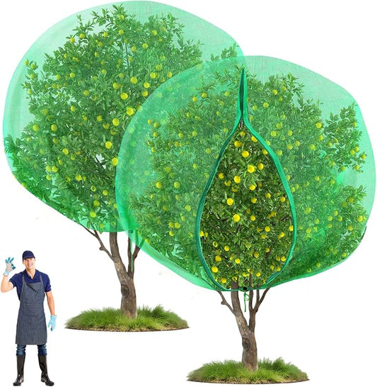Fanfanwin 2 Packs 13 x 13 ft Large Fruit Tree Netting Bags with Zipper and Drawstring Squirrels Insect Bird Plant Cover for Fruit Trees Fruit Tree Net Protection