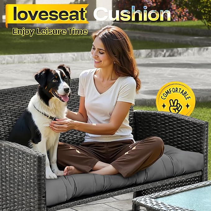 MAGIC ELEPHANT Outdoor Bench Cushion, Memory Foam Loveseat Cushion for Patio Furniture Wicker Chair, Settee Porch Swing Seat Cushion, 44 x 19 Inches (Grey)