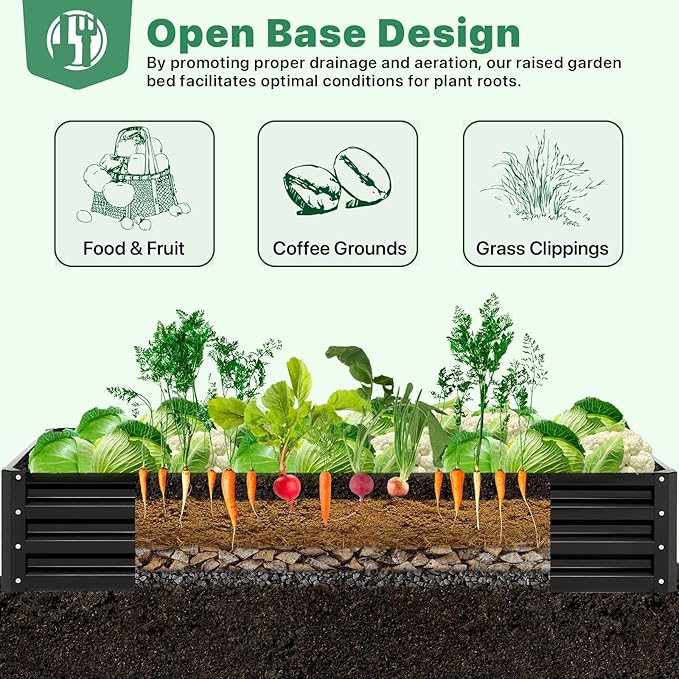 ONCEMORE Raised Garden Bed, Galvanized Steel Raised Garden Bed for Gardening Vegetables Fruit, 20pcs T-Types Tags & 1 Pair of Gloves,8x4x1FT,Black