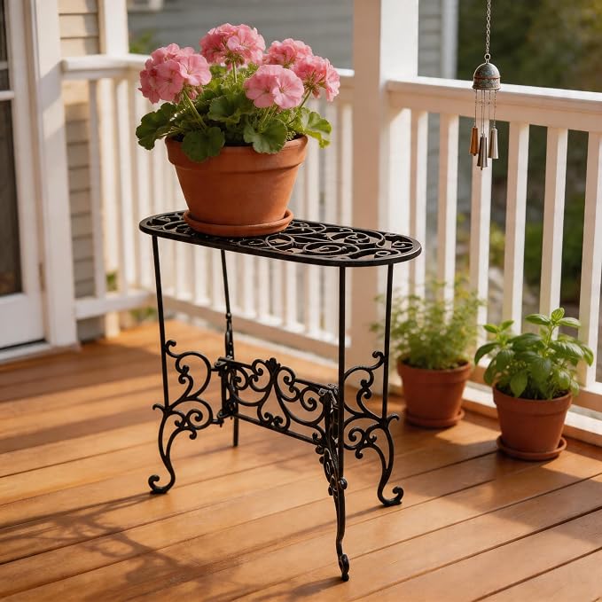 Vintage Scrollwork Cast Iron Plant Stand, 22.6 x 9.3 x 22 Inch, Heavy-Duty Oval Top, Indoor Outdoor Use (22.3" Tall Rectangle Pattern)