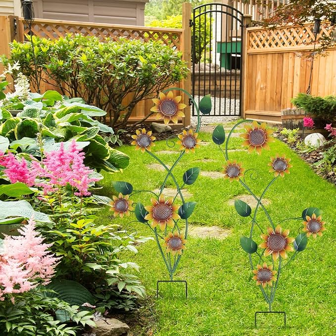 YEAHOME Garden Decor for Outside, 2 Pack 37“ Metal Sunflowers Garden Stakes, Spring Wall Decor, Yellow Look & Personalities Flowers Yard Art for Outdoor Lawn Backyard Porch Patio Home Decorations