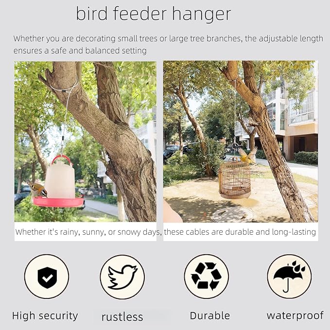 2 Pcs Premium Bird Feeder Hanger for Tree with Carabiner Clip，Flexible Stainless Steel Hanging Cables Chain Wire for Bird Feeders and Birdhouses，Baths, Planters，Baskets，Suet，Outdoor Camping (40 Inch)