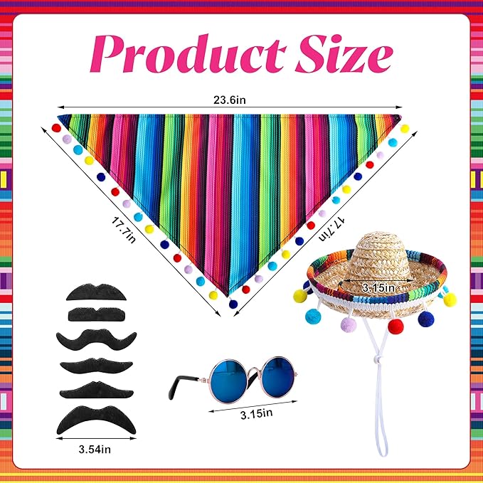4 Pcs/Set Mexican Porch Goose Outfits, 23"/ 17" Lawn Goose Statue Clothes Costume for Cinco De Mayo, Garden Goose Clothes Mexican Sombrero with Bandana Scarf Beard Glasses for Patio Yard Decoration