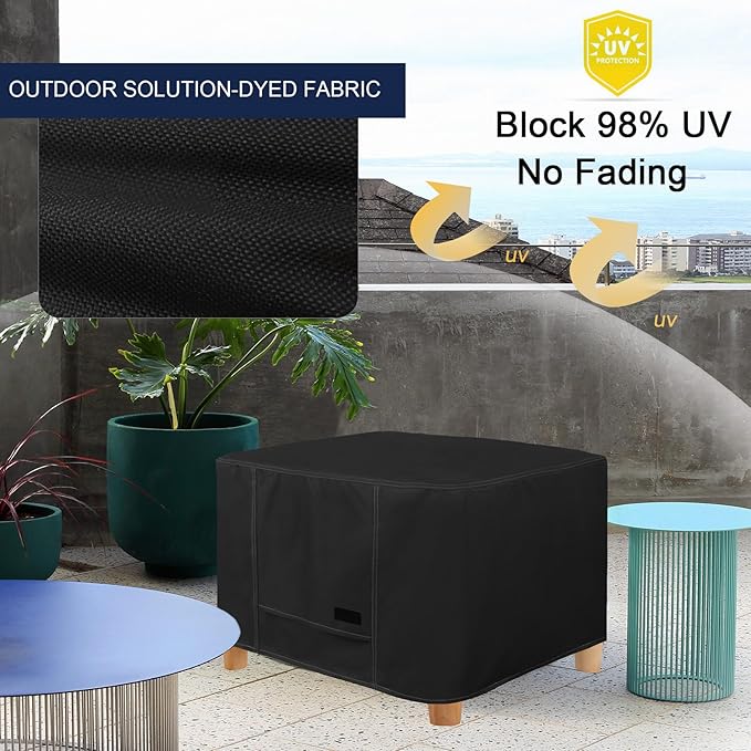 NettyPro Outdoor Patio Ottoman Cover, Waterproof Square Side Table Cover, 20L x 20W x 18H inch, Black