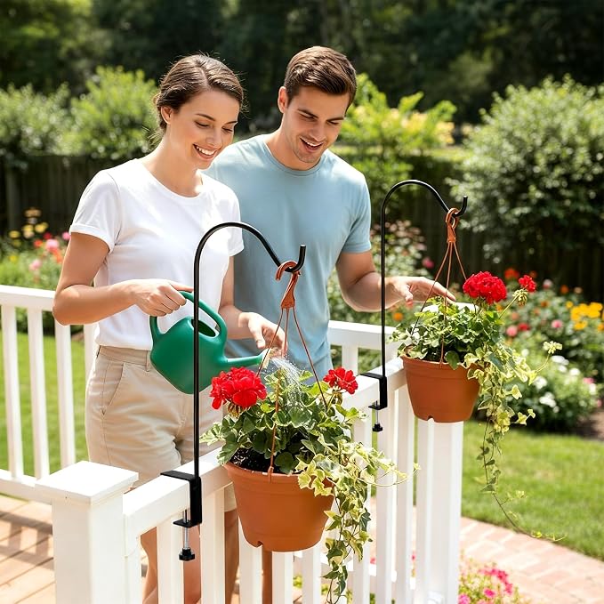 2 Pcs 11 Inch Deck Hook for Bird Feeder Deck Railing Plant Hanger with 3 Inch Strengthened Clamp Adjustable Outdoor Plant Holder for Hanging Bird Feeder Flower Pot Birdhouse