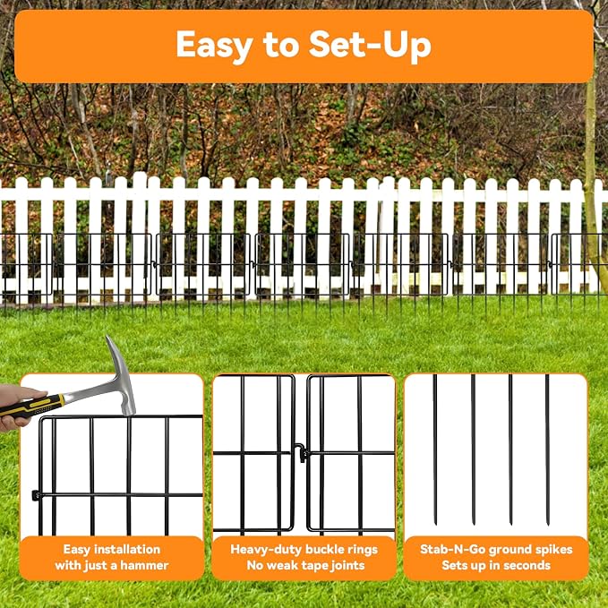 25 Pack Animal Barrier Fence, 25ft(L) x 13in(H) No Dig Fence for Dogs, 1.2in Gaps Anti Digging Fence for Dogs, Rustproof Metal Garden Fence Animal Barrier for Flower Beds & Patio