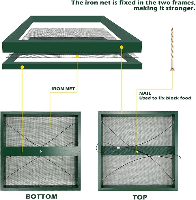 MIXXIDEA Bird Feeder Hanging Tray, Wooden Platform Hummingbird Feeder Hanging Tray Mesh Seed Platform for Garden Yard Outside Decoration Attracting Wild Birds (Green-2pk)