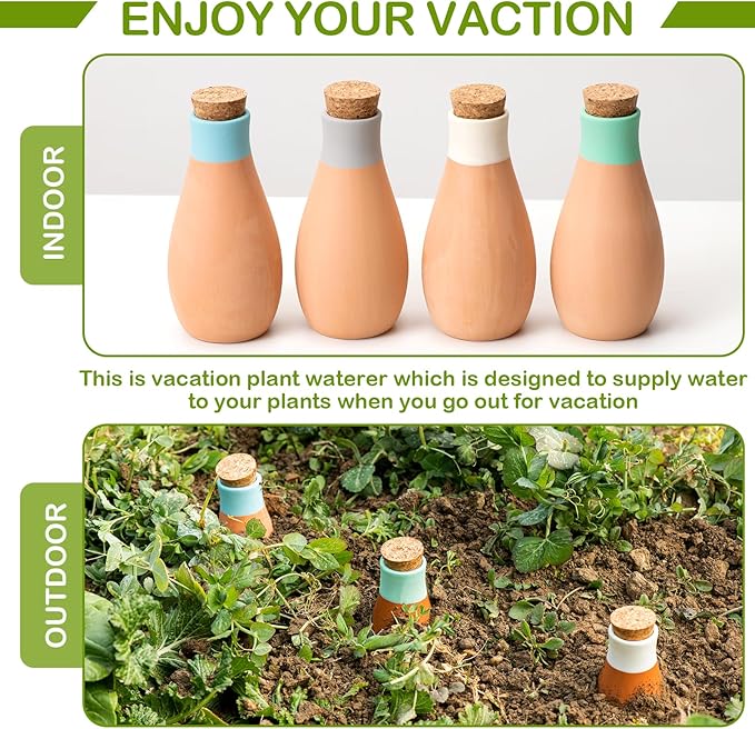 Premium Terracotta Self Watering Spikes – Automatic Bowling Ball-Shaped Plant Watering Tool for Indoor & Outdoor Use, 4 Pack - Perfect for Travel, Vacation, or Garden Care (Fun Bowling Ball Design)