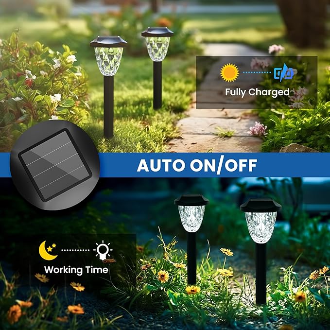 GIGALUMI 16 Pack Solar Outdoor Lights, Bright Solar Pathway Lights with Great Pattern, Waterproof Auto On/Off Light for Outside Garden Walkway Driveway Lawn Pathway
