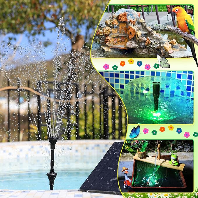 AMZtime 20W Solar Fountain Pump with 2500mAh Battery and 12 LED Lights, Solar Powered Water Pump for Bird Bath, Pond, Garden, Fish Tank, and Waterfall, Long Cord, Easy DIY Setup, 2026 Upgraded Version