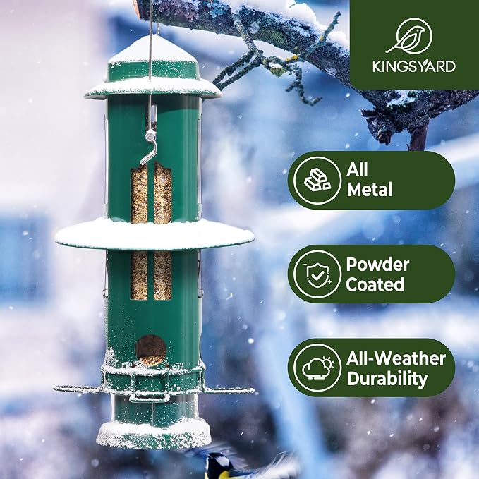 Kingsyard Squirrel Proof Bird Feeder with Removable Base + Kingsyard Metal Mesh Wild Bird Feeder with Weatherproof Dome