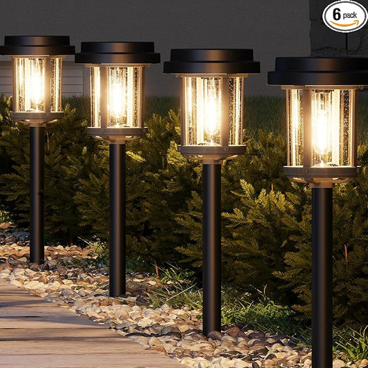 XMCOSY+ Solar Pathway Lights, 6 Pack Bright 20LM Solar Outdoor Lights, Solar Garden Lights with Metal Seeded Glass, Waterproof Landscape Lighting for Yard Path Lawn Walkway Driveway Backyard