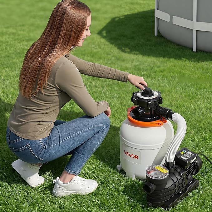 VEVOR 12" Sand Filter Pump for Above Ground Pools Up to 15000 Gallons, 0.33 HP 3000 GPH Pool Filtration System, Pre-Assembled Core for Easy Setup, Leak-Resistant Design & 6-Way Valve