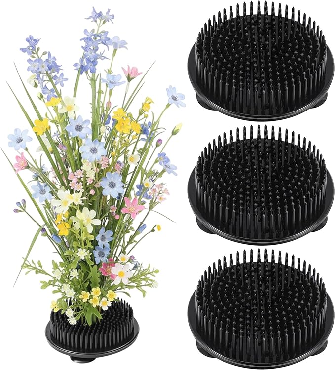 Waydress 4 Pcs 2.8 Inch Plastic Flower Frog Flower Pins Floral Frog for Arrangements Vase Japanese Floral Arrangement for Plant Decoration, Summer Activity, Wedding Decoration (Black)