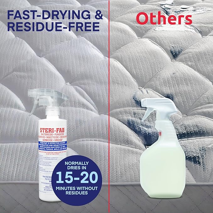 Steri-fab All-in-One Disinfectant & Insecticide Spray – Kills Bed Bugs, Fleas, Mites, Roaches, Viruses, Fungi, & Odors – Quick-Drying, Non-Residual, 16 Ounce Sprayer Bottle