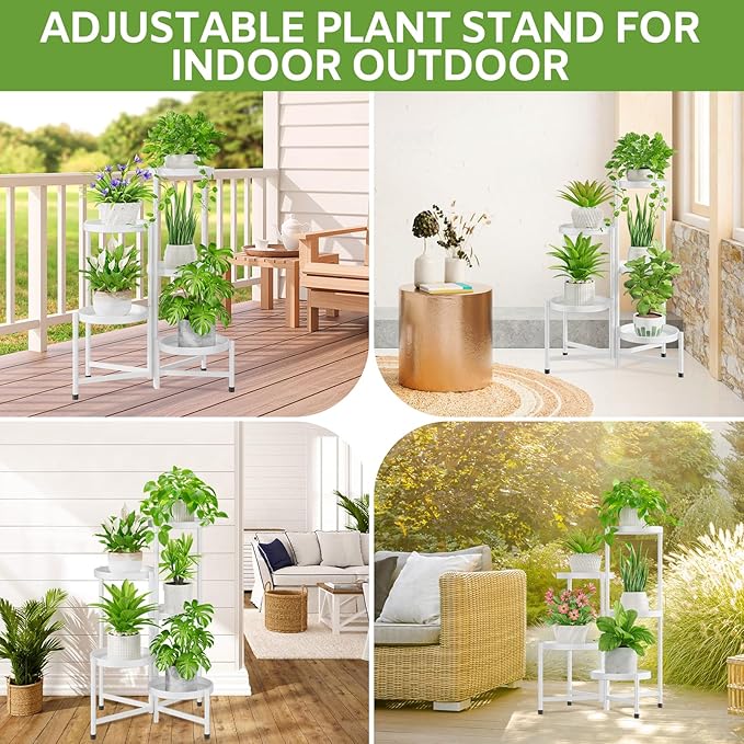 iDavosic.ly 5 Tier Plant Stand for Indoor Outdoor 2 Pack, Folding Large Corner Flower Pot Holder Shelf and Metal Plastic Tall Orchid Display Rack for Patio Porch Living Room Garden Balcony, White