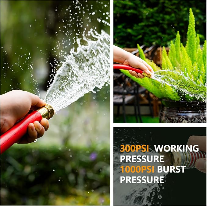 5/8" Garden Hose 100ft, -40℉ To 190℉ Hot/Cold, Heavy Duty,Flexible, 300psi Working, 1000psi Burst, 3/4" Brass Fittings with Hose Protector Coil Spring for Outdoor,Yard, Farm