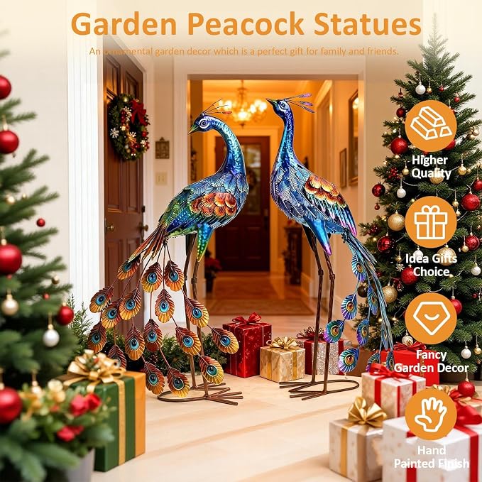 Kircust Metal Peacock Garden Statue and Sculpture, | Peacock Yard Art Lawn Decor Large Bird Garden Sculptures & Statues for Patio, Backyard, Pond, and Home Decoration