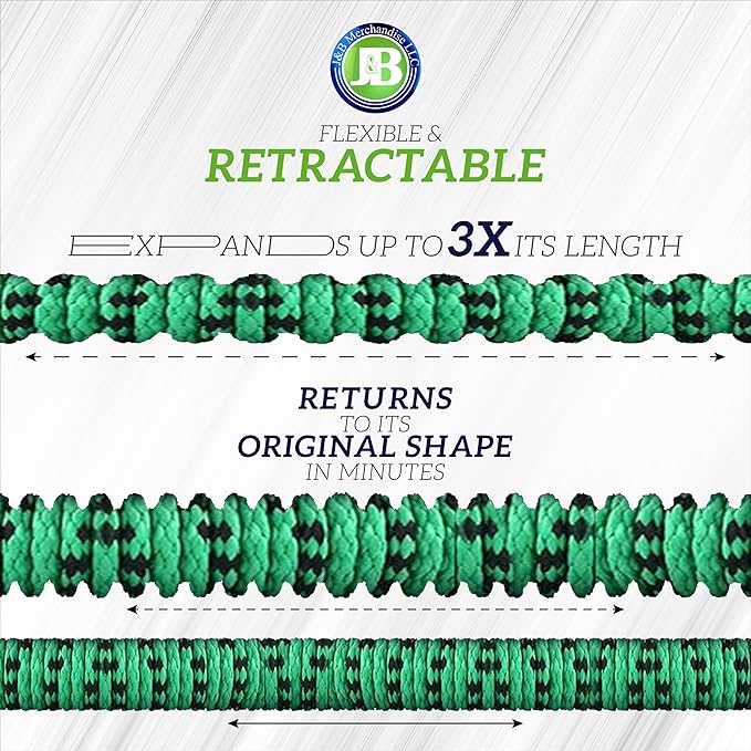 J&B XpandaHose 100ft Expandable Garden Hose – Ultra-Strong 3750D, 4-Layer Latex Core, Brass 3/4" Connectors, 10-Pattern Nozzle & Storage Bag – Lightweight, Kink-Reducing, Leak-Resistant