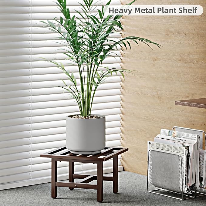 Heavy Duty Metal Plant Stand Outdoor, 330 lbs Wrought Iron Square Plant Stand Indoor, Rustproof Low Pedestal for Large Flower Pots, Patio, Balcony, Garden Decor 2 Pack Coffee