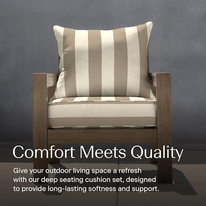 Honeycomb Outdoor Heritage Deep Seat, 25 x 26, Cabana Stripe Tan Chair Cushion with Removable Cover, for Patio Furniture
