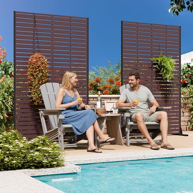 Privacy Screen Outdoor 72" Hx47 W Freestanding Privacy Panel with Stand, HDPE Decorative Privacy Fence with Sandblasting Louver Pattern, Patio Divider Screen, Privacy Screens for Outside