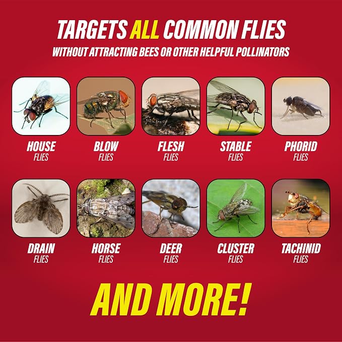 Catchmaster Disposable Outdoor Fly Trap, 8 Hanging Bags with Bait | Catches house, bottle & blowflies, Holds up to 30,000 flies, Food-based lure, no spray needed, For barns, coops & ranches