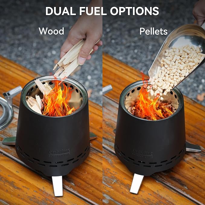 2-in-1 Smokeless Fire Pit with Pot Bracket & Carry Bag, 7.8” Portable Camping Stove, Wood Burning Mini Tabletop Fireplace for Patio Backyard RV Tailgating, Black FP053
