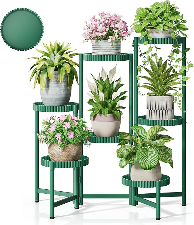 7 Tier Large Plant Stand Indoor, 7.9 Inch Wide Tall Corner Metal Plant Stands Outdoor for Multiple Plants, Folding Tiered Flower Display Holder Rack Shelf for Living Room Balcony Patio - GreenFloroma