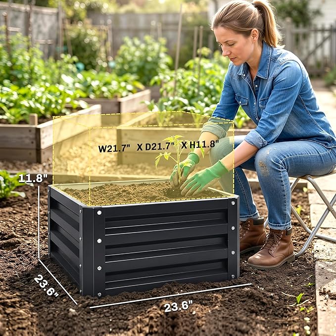 Outsunny 2 Piece Galvanized Raised Garden Bed, 2' x 2' x 1' Metal Planter Box for Growing Vegetables, Flowers, Herbs, Succulents, Dark Gray