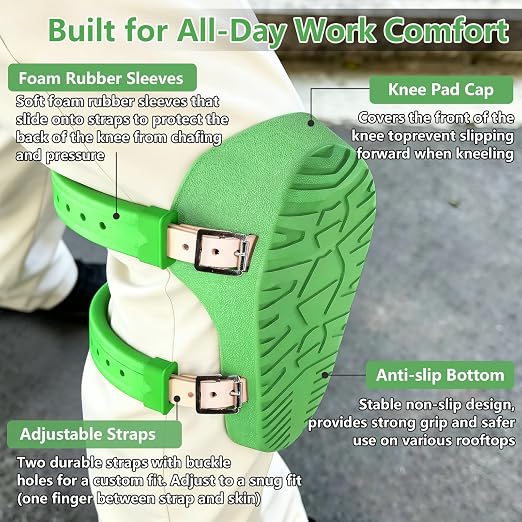 Knee Pads for Work, Roofing Knee Saver with Soft Foam Sleeves, Non-Slip Bottom, Leather Strap, Impact & Abrasion Resistant, Kneeling Pads for Construction, Flooring, Gardening & All Kneeling Work