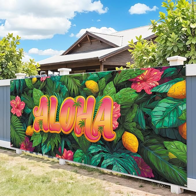 7 * 16FT Summer ALOHA Garage Door Cover Decorations Sunset Palm Trees Garage Door Banner for Outdoor Indoor Summer Party Photography Backdrop