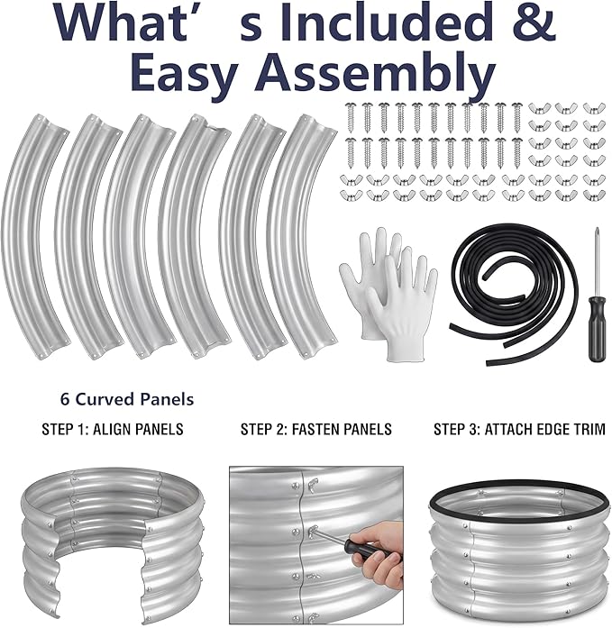 2 x 2 x 1 ft Round Metal Raised Garden Bed, Silver 2 Pack Heavy Duty Galvanized Steel Planter Box with Safety Edge Trim for Vegetables Flowers Herbs Outdoor Garden