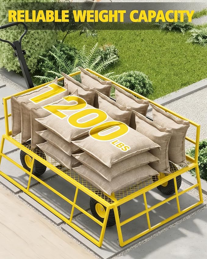 GarveeLife Heavy Duty Steel Garden Cart 1200 LBS Capacity 3 in 1 Pullable Garden Wagon with 13 in Wheels for Gardening Soil, Tools, and Plant Transport