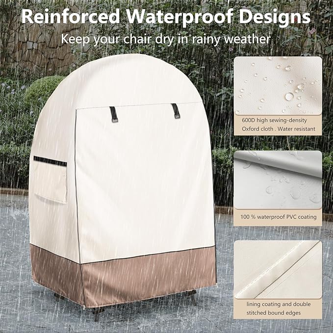 okcool Outdoor Egg Chair Cover,Waterproof Egg Chair Cover with Zipper for Wicker Patio Basket Chair(Beige & Brown,Fits 43" L *25" W*55.1" H Egg Chair)
