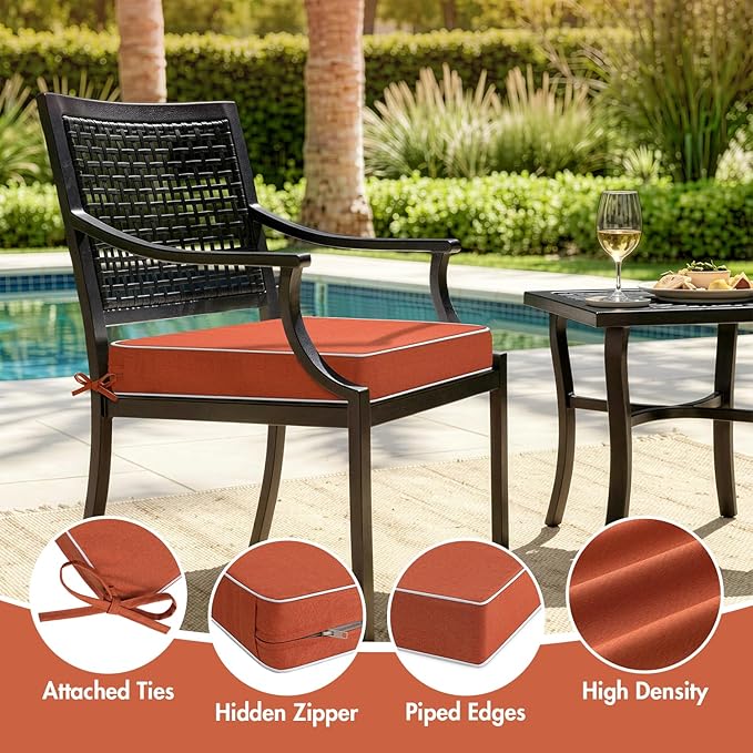 MIULEE Orange Outdoor Chair Cushions Set of 2, 18.5x16x3 Inch Waterproof Patio Seat Cushions for Outdoor Furniture Couch Sofa, 3 Year Color Fastness High Density Foam with Adjustable Ties