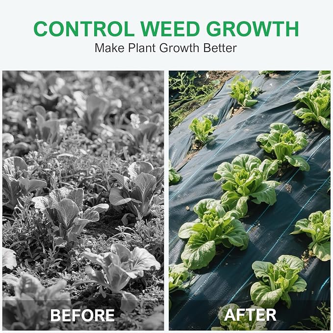 4ftx100ft Weed Barrier Landscape Fabric - 3.2oz Premium Heavy Duty Weed Block Ground Cover Mat with 40 U-Shaped Securing Pegs | Woven Geotextile Fabric for Weed Control Garden Cloth