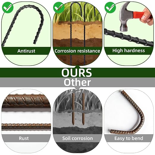 16" Rebar Stakes J Hook, 15 Pack Heavy Duty Metal Tent Stakes for Outdoor Lawn Decorations Inflatables Canopy Swing Set