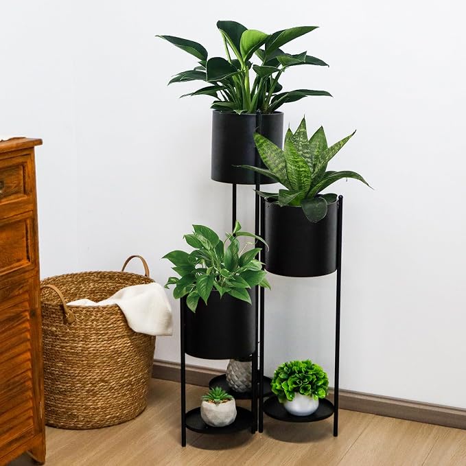 TRIROCKS 35.5'' High Metal Plant Stand 6 Tier 6 Potted Indoor Flower Pot Stand Holder Shelf Outdoor Foldable Decorative Storage Shelf Rack for Multiple Potted Plants Patio Garden Living Room Corner(Black)