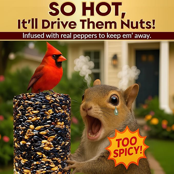 Flockin' Hot Pepper Bird Seed Cylinders with Hole – Spicy Birdseed to Reduce Squirrels – Bird Seeds for Outside Wild Birds – No Mess Birdseed – Hot Bird Seed, No Filler – USA Made (4" x 7.75") 2 Pack
