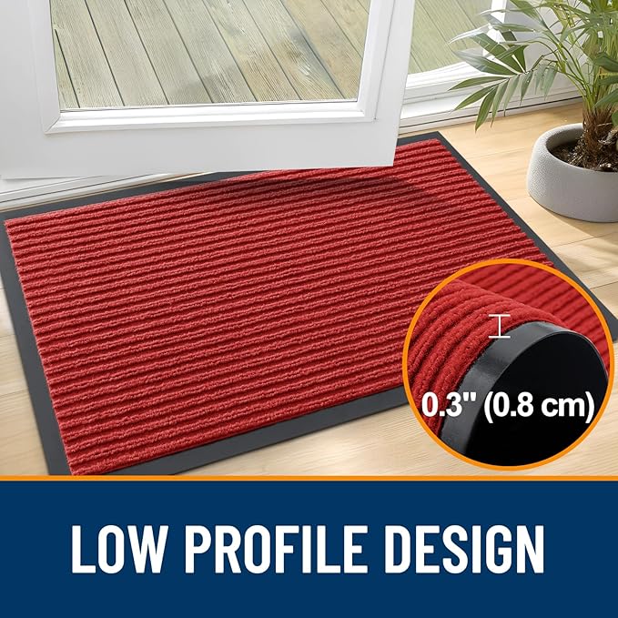 OLANLY Front Door Mat Indoor Outdoor Entrance, 2-Pack 33 x 21 Inch, Waterproof Heavy Duty Doormat, Fade Resistant, Low Profile, Easy Clean Patio Porch Welcome Floor Mats for Entry, Red
