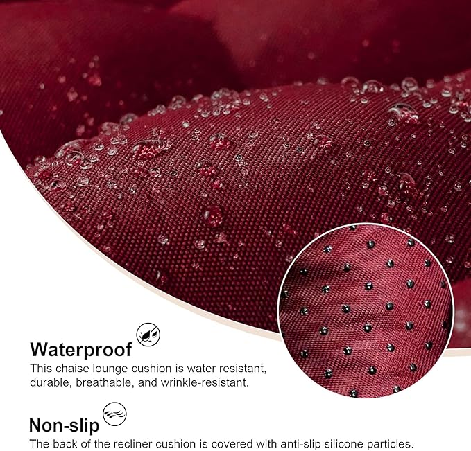 ERWUDEling Patio Lounge Chair Cushion, Waterproof Lounge Chair Cushion, Thickened 67 x 19 x 4 Inch Zero Gravity Chair Cushion for Outdoor Indoor Furniture, Home and Office, Wine red (Only Cushion)