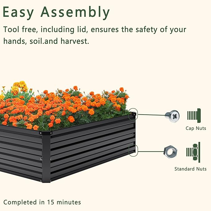 DIIYIV 12x2x1FT Galvanized Raised Garden Bed Kit,Vegetable Boxes-Rectangle Metal Flower Box,Large Planter Raised Beds Outdoor Garden for Planting,Fruit,Herb-Black