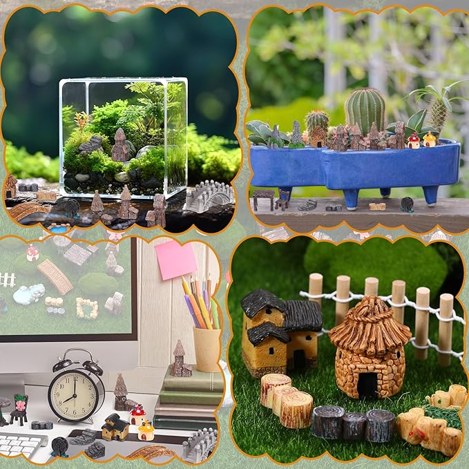 Fairy Garden Accessories, Miniature Garden Ornaments Landscape Mini Fairy Figures Animal Plant Set (32, Green)