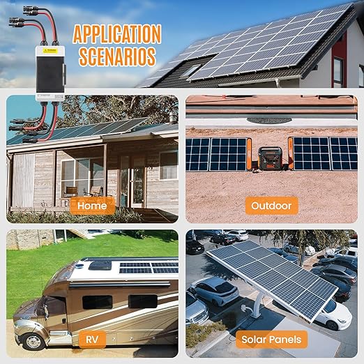 Solar Panels Disconnect Switch 10A 1000VDC PV Shut Off Switch 2 String Circuit Breaker Box IP66 Waterproof UV-Proof
