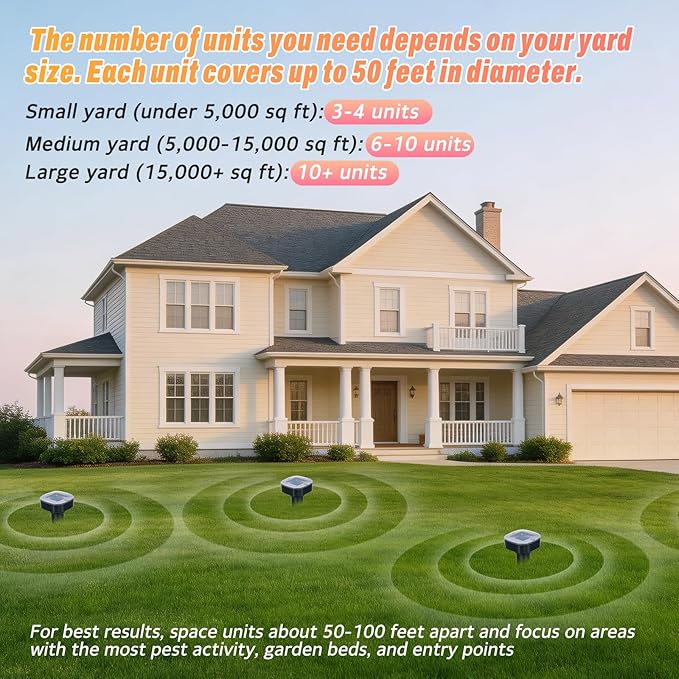 4 Pack Mole Repellent Solar Powered, Snake & Skunk & Vole & Gopher & Armadillo & Rabbit & Groundhog & Chipmunk & Raccoon Repellent for Yard, IP65 Waterproof Ultrasonic Deterrent for Lawns Garden