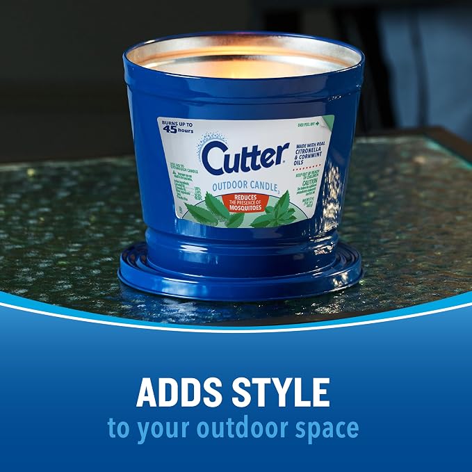 Cutter Candle, 17 Ounces, Outdoor Candle Made with Real Citronella Oil and Cornmint Oil Reduces The Presence of Mosquitoes with A Light, Fragrant Citronella and Mint Scent, 6 Pack