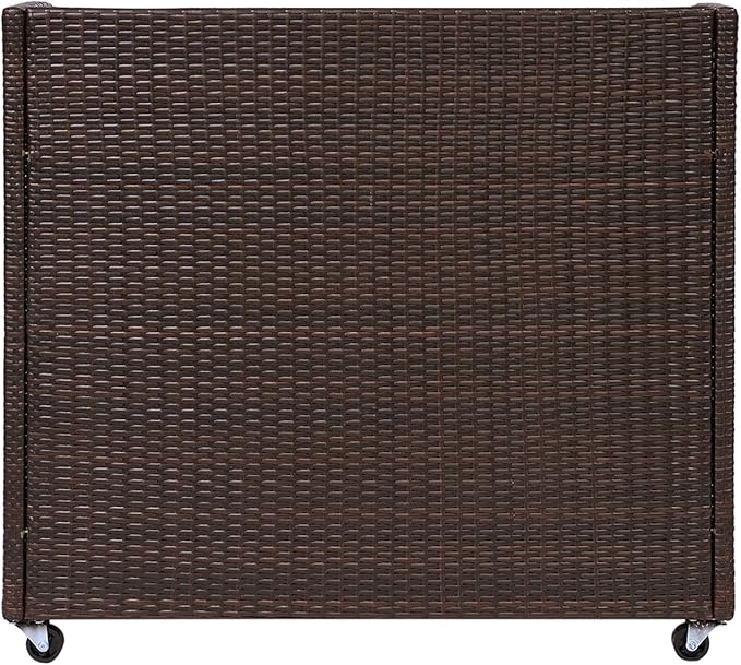 Teamson Home 39.5 in. Veronica Outdoor Rolling Bar Cart with Locking 360-degree Wheels, Weather-Resistant PE Rattan, Glass Tabletop, and 270 Gallon Storage Capacity, Brown