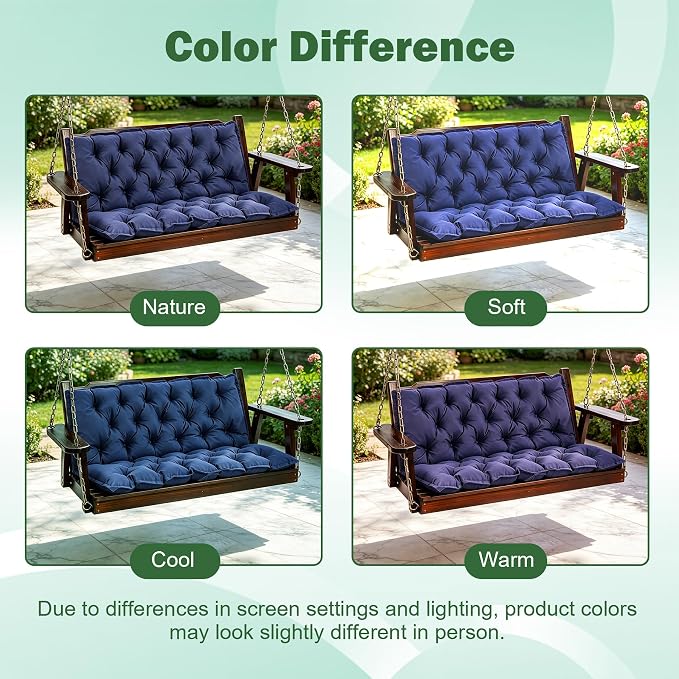 Porch Swing Cushions, 40x40 Inch Swing Cushions for Outdoor Furniture, Waterproof 2 Seater Patio Seat Cushion with Backrest, Replacement Bench Cushion for Glider, Settee, Navy Blue