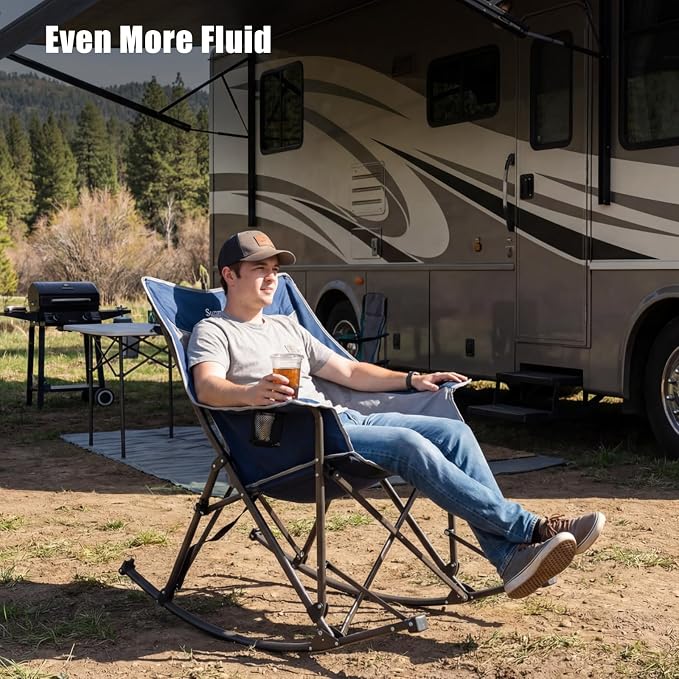 SUNNYFEEL Oversized Folding Rocking Camping Chair 2 Pack Fully Padded Patio Chair Blue Portable Outdoor Rocker High Back Portable Lawn Recliner with Side Pocket Camp Rocker Chairs Heavy Duty 500 LBS